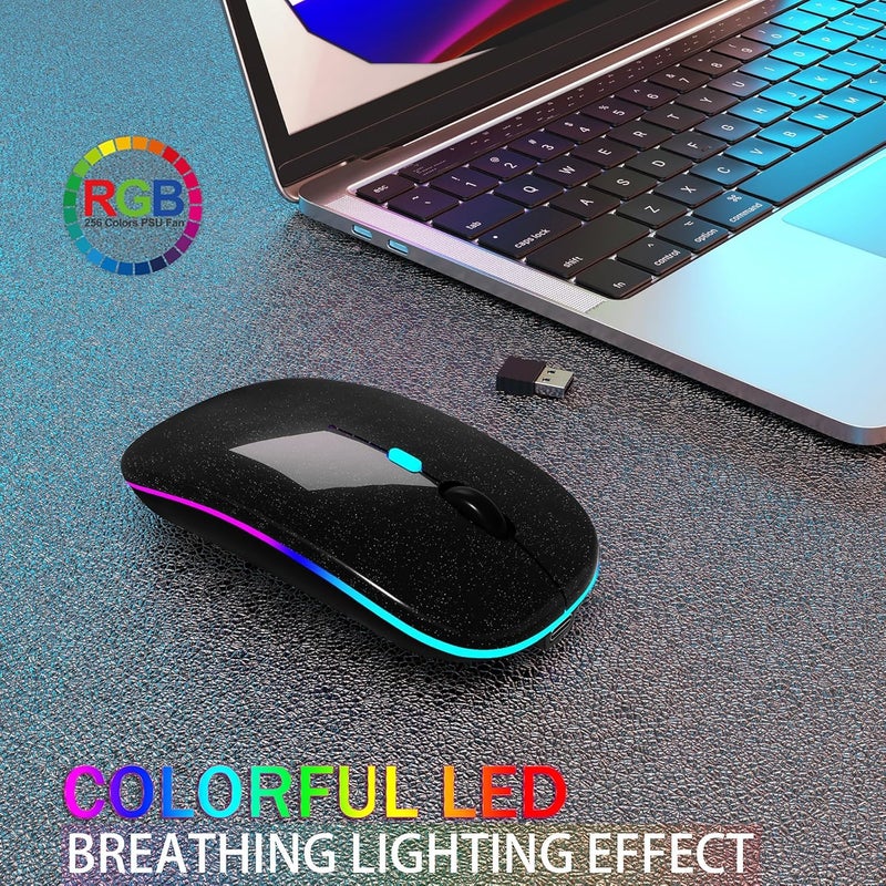 AOLIKOKO Wireless Bluetooth Mouse Rechargeable Laptop Mice with LED Use Portable(BT5.2 and USB 2.4G) Dual Mode Connection Silent Slim Computer Mouse for Laptop/iPad Tablet/Apple MacBook/PC(Black Pearl) - Image 2